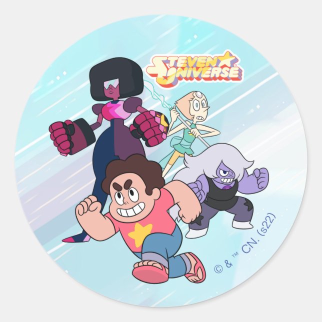 Pegatina Redonda Steven Universe | Acción del Grupo Crystal Gem (Anverso)