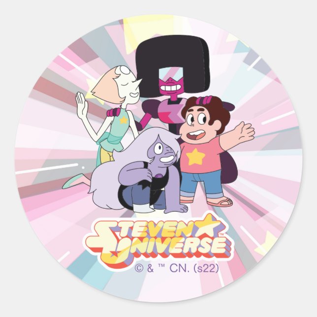 Pegatina Redonda Steven Universe | Crystal Gem Group Huddle (Anverso)