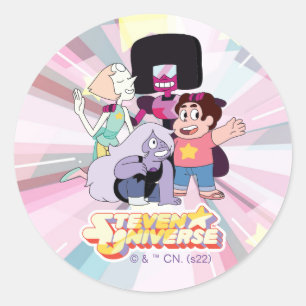 Pegatina Redonda Steven Universe   Crystal Gem Group Huddle