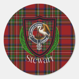 Pegatina Redonda Stewart Scottish Clan Tartan & Crest