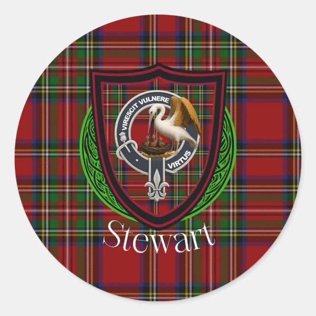 Pegatina Redonda Stewart Scottish Clan Tartan & Crest (Anverso)