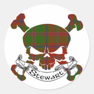 Pegatina Redonda Stewart Tartan Skull