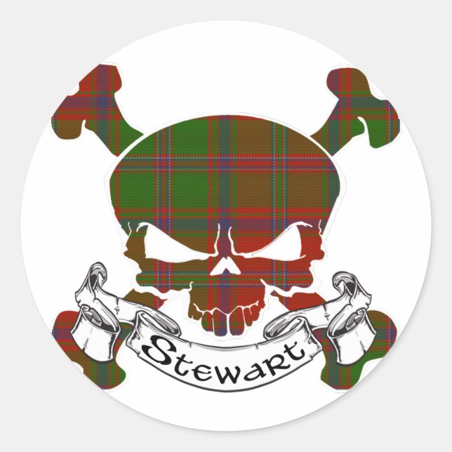 Pegatina Redonda Stewart Tartan Skull (Anverso)