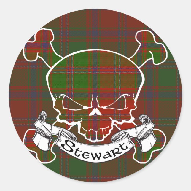 Pegatina Redonda Stewart Tartan Skull (Anverso)