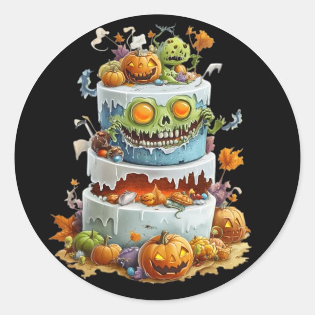 Pegatina Redonda Sticker. A Halloween cake. (Anverso)