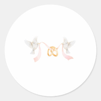 Pegatina Redonda Sticker bague de mariage et oiseaux