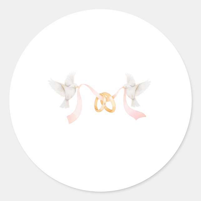 Pegatina Redonda Sticker bague de mariage et oiseaux (Anverso)