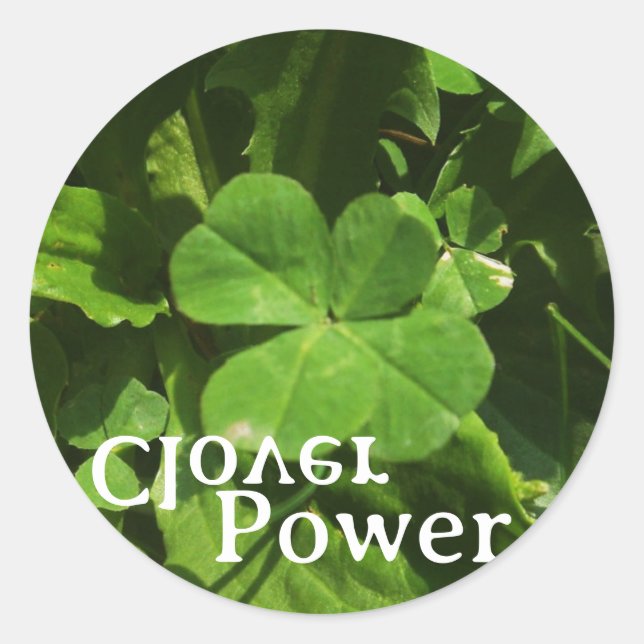 Pegatina Redonda Sticker 'Clover Power' (Anverso)