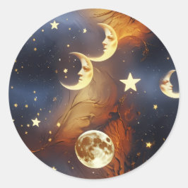 Pegatina Redonda Sticker - Dreamy Fiery Orange Celestial Moon