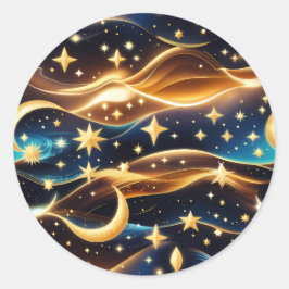 Pegatina Redonda Sticker - Golden Ochre Celestial Moon Lunar Design