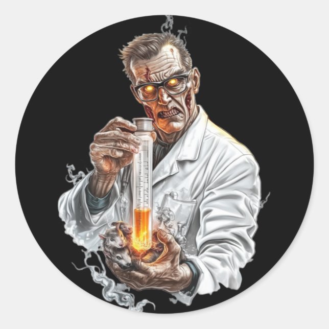 Pegatina Redonda Sticker. Halloween. The Mad Scientist (Anverso)