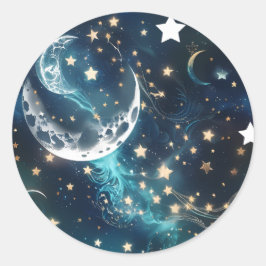 Pegatina Redonda Sticker - Icy Blue Moon Phases Celestial Moon Desi