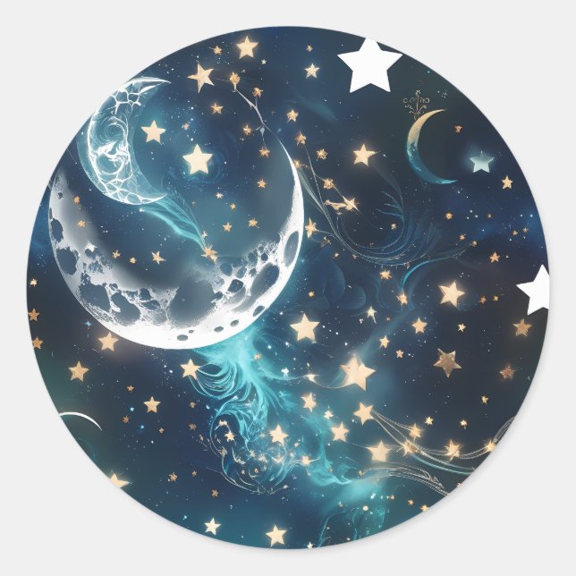 Pegatina Redonda Sticker - Icy Blue Moon Phases Celestial Moon Desi (Anverso)