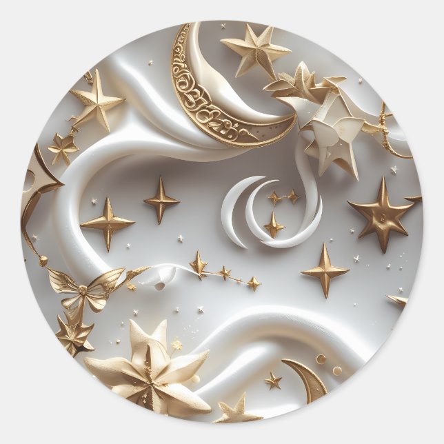 Pegatina Redonda Sticker – Luxury Alabaster White Celestial (Anverso)