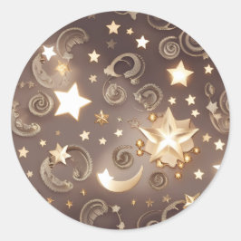 Pegatina Redonda Sticker – Luxury Champagne Gold Celestial