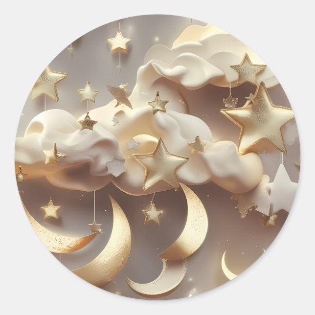 Pegatina Redonda Sticker – Luxury Creamy Celestial Moon (Anverso)