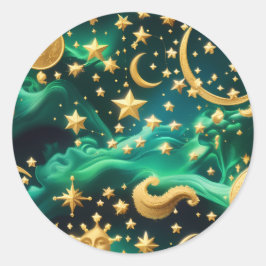 Pegatina Redonda Sticker - Luxury Emerald Celestial Moon Design