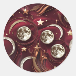 Pegatina Redonda Sticker – Luxury Garnet Red Celestial Moon