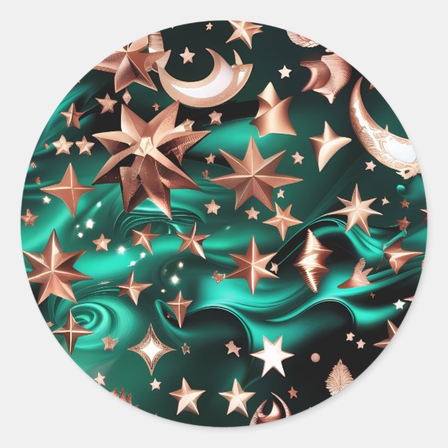 Pegatina Redonda Sticker – Luxury Malachite Green Celestial (Anverso)
