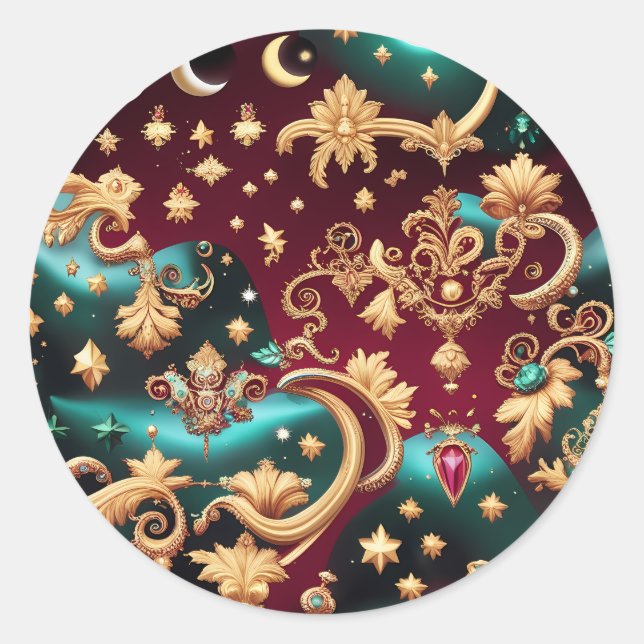 Pegatina Redonda Sticker – Luxury Obsidian Black Celestial (Anverso)