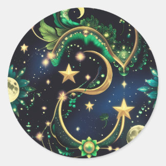 Pegatina Redonda Sticker – Luxury Obsidian Black Celestial