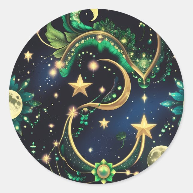 Pegatina Redonda Sticker – Luxury Obsidian Black Celestial (Anverso)