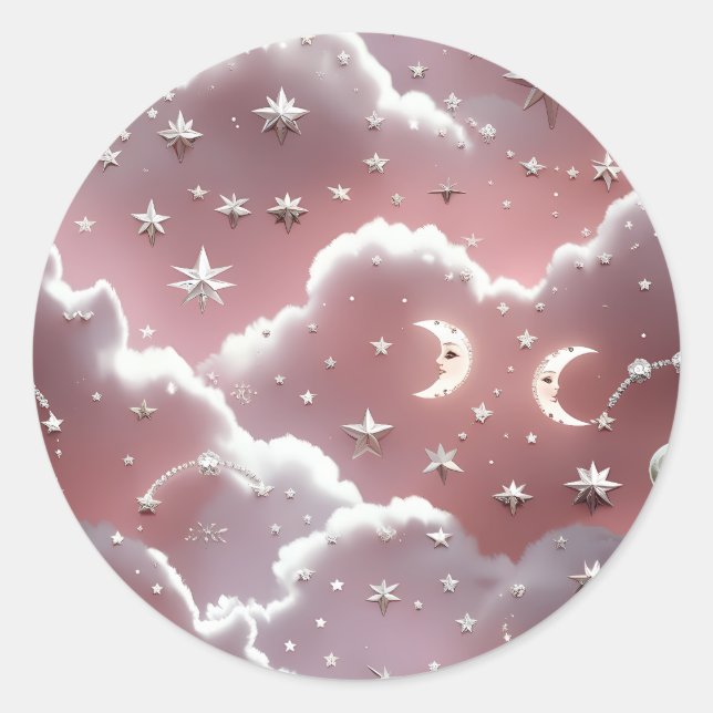 Pegatina Redonda Sticker – Luxury Quartz Pink Celestial Moon (Anverso)