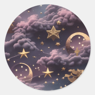 Pegatina Redonda Sticker - Luxury Smoky Plum Celestial Moon Design