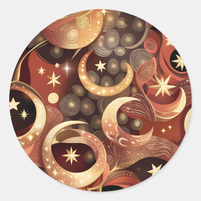 Pegatina Redonda Sticker - Luxury Terracotta Celestial Moon Design (Anverso)