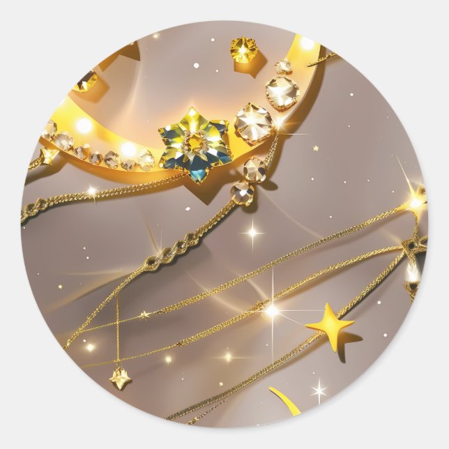 Pegatina Redonda Sticker – Luxury Topaz Yellow Celestial Moon (Anverso)