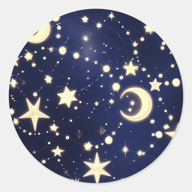Pegatina Redonda Sticker – Luxury Velvet Navy Celestial Moon (Anverso)