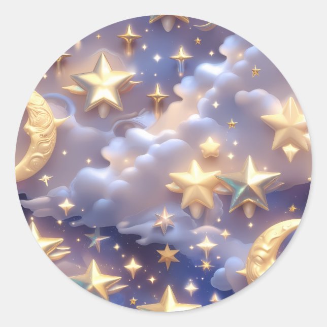 Pegatina Redonda Sticker – Luxury White Celestial Moon (Anverso)