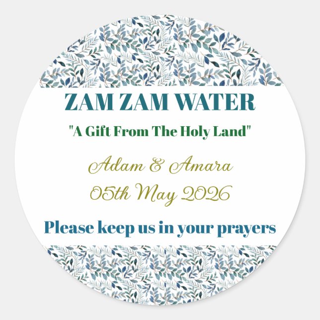 Pegatina Redonda Sticker-Personalized Nikkah Zam Zam Water Stickers (Anverso)