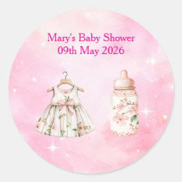 Pegatina Redonda Sticker-Pink Chinoiserie  Baby Shower Stickers