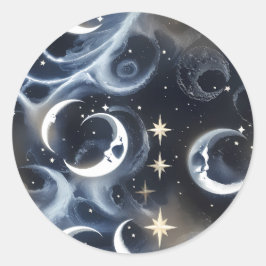Pegatina Redonda Sticker - Platinum Silver Celestial Moon Mystic