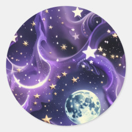 Pegatina Redonda Sticker - Purple Celestial Moon Phases Design