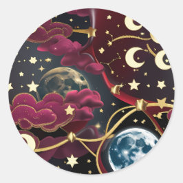 Pegatina Redonda Sticker - Red Celestial Moon Design Mystic Lunar