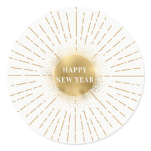 Sticker Rond Happy New Year Moderne Solaire Or