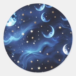 Pegatina Redonda Sticker - Sapphire Blue Celestial Moon Design