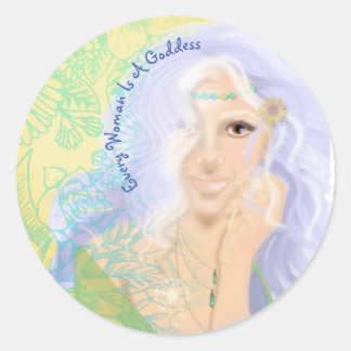 Pegatina Redonda Sticker, Summer Solstice Goddess Sticker