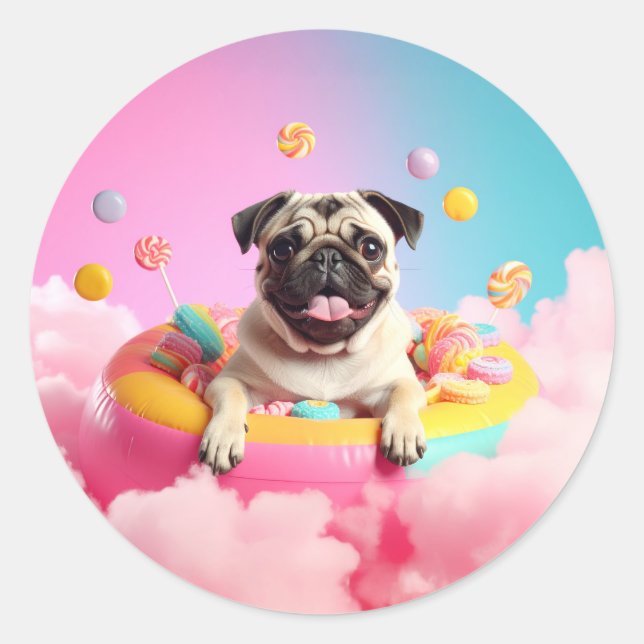 Pegatina Redonda Sticker süßer Mops (Anverso)