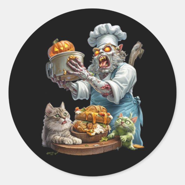 Pegatina Redonda Sticker. The creepy cook is cooking. (Anverso)
