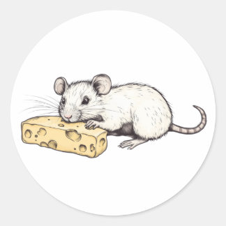 Pegatina Redonda Sticker with a picture of a rat with cheese