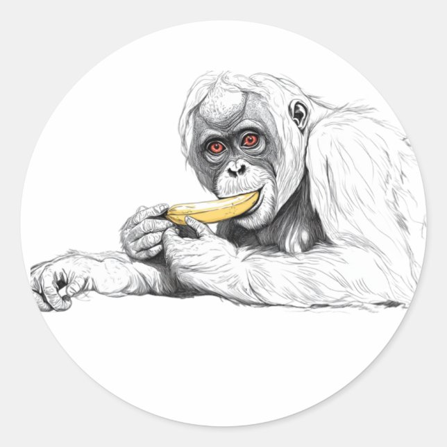 Pegatina Redonda Sticker with the image of a monkey with a banana (Anverso)