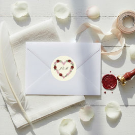 Pegatina Redonda Stickers Cream Rose Heart Wedding Initial