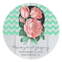 stickers de boda rústicos de menta y rosa