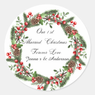 Pegatina Redonda stickers de Navidades casados de primera clase per