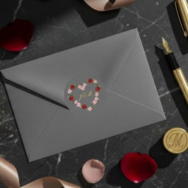 Pegatina Redonda Stickers Grey Rose Heart Wedding Initial