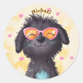 Pegatina Redonda Stickers Happy Dog Valentine's Day Kids School