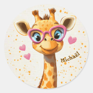 Pegatina Redonda Stickers Happy Giraffe Valentine's Day Kids School